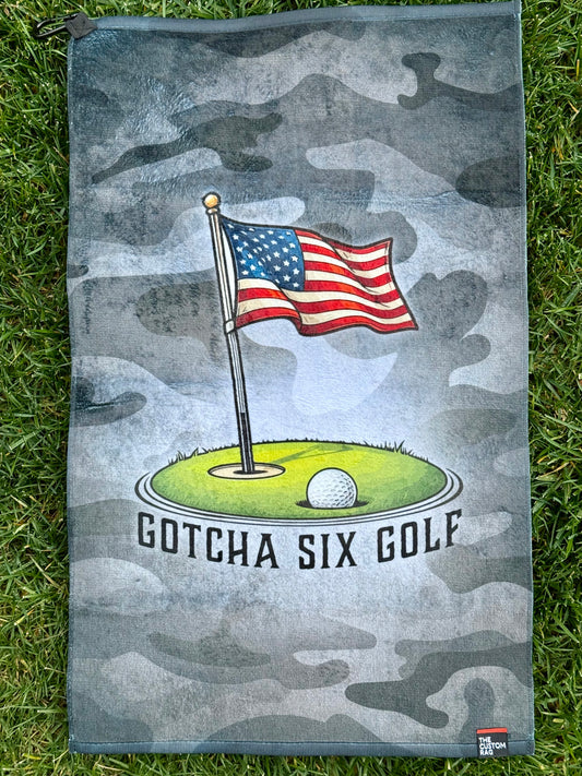 Gotcha Six Golf Towel / Scrubber Towel / Anti Scratch Bristles / Golf Ball Cleaner / Golf Club Cleaner / Microfiber / Camouflage